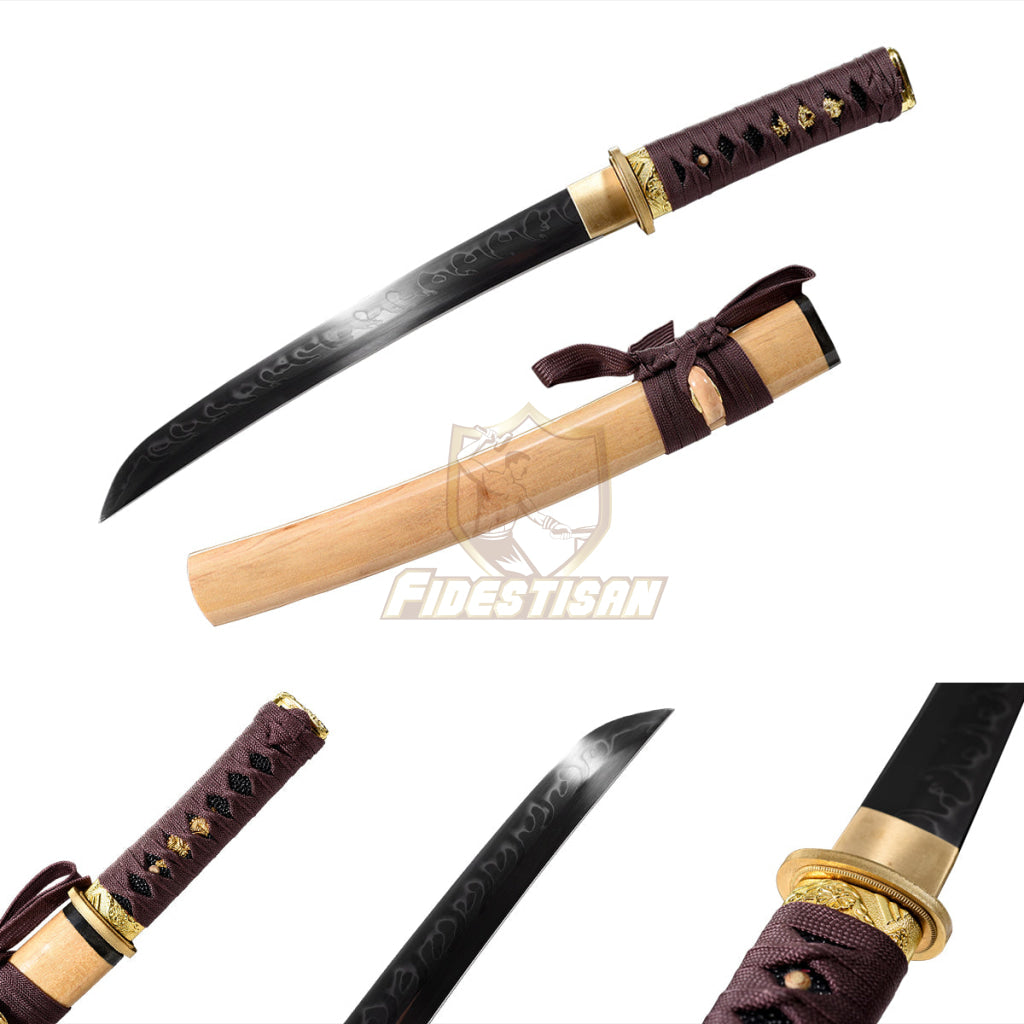 20Inch Real Tantou Flame Blade Japanese Sword T10 Clay Tempered Steel Katana Samurai Sharp Full Tang