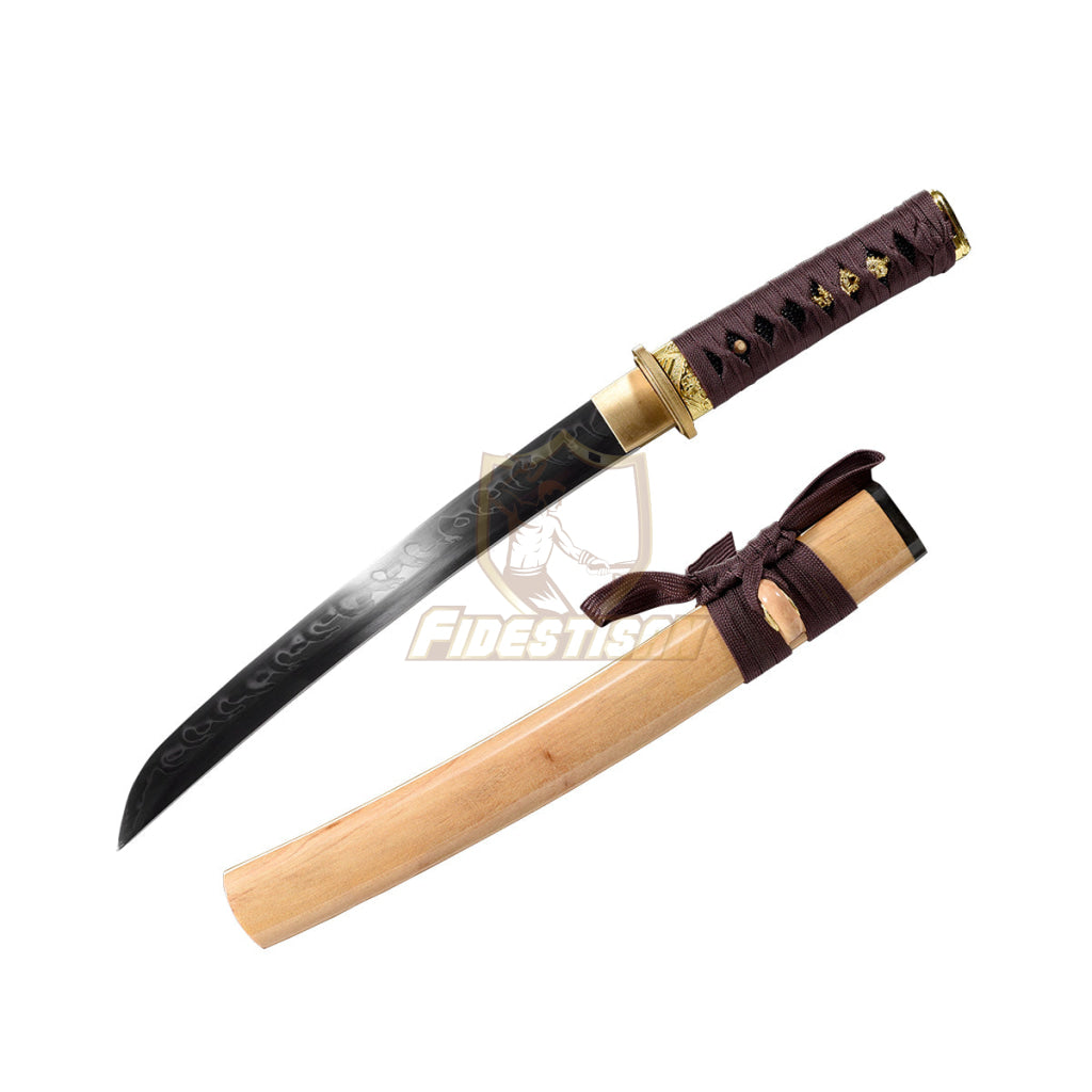 20Inch Real Tantou Flame Blade Japanese Sword T10 Clay Tempered Steel Katana Samurai Sharp Full Tang