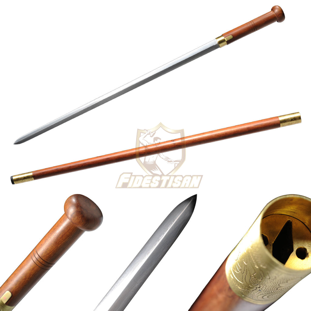 36Inch Walking Sticks Sword Damascus Steel Redwood Hand Carving Copper Accessories Opcn206