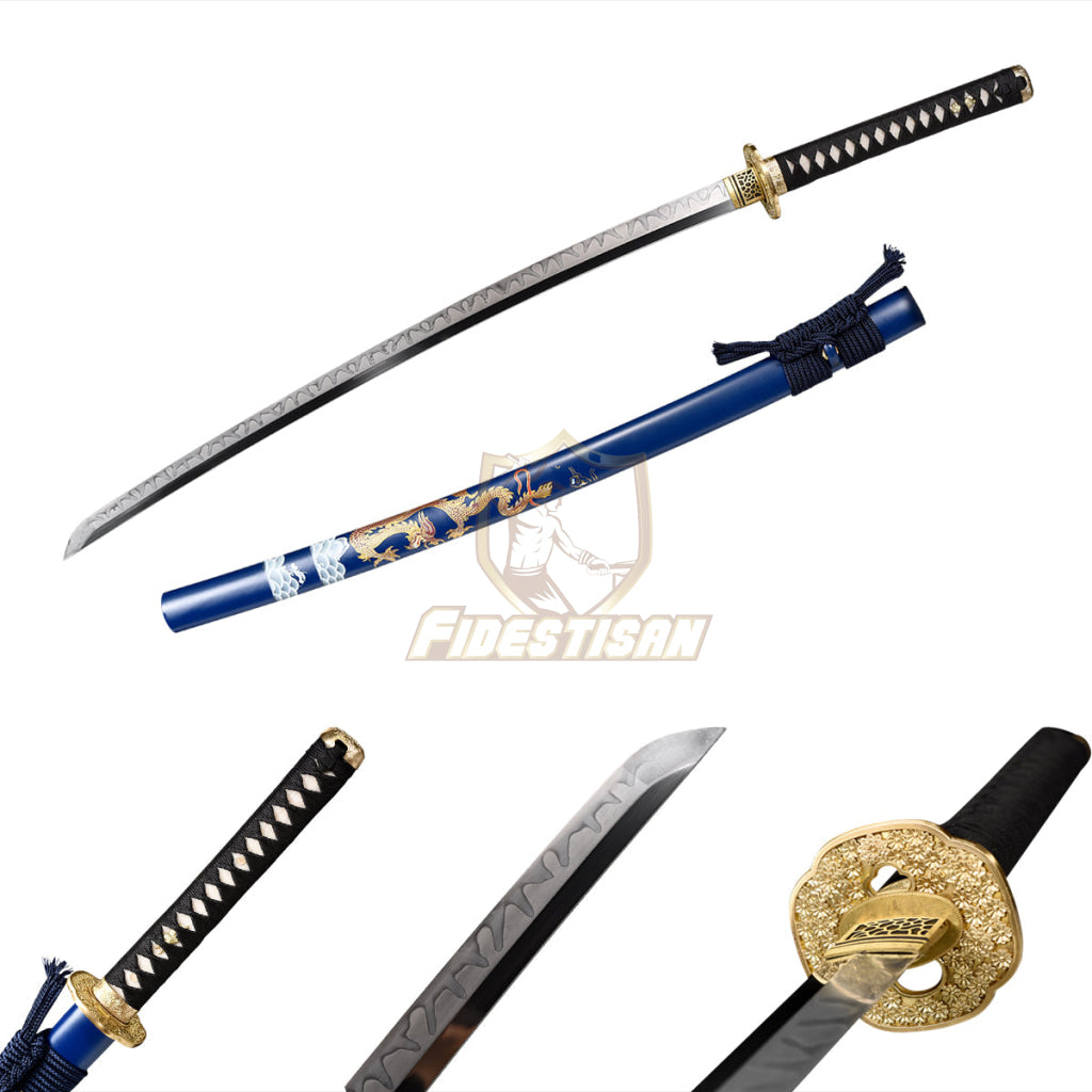 Fidestisan Handmade Clay Tempered Katana Samurai Japanese Real Leaf Hamon Sword T10 Steel Blade Full