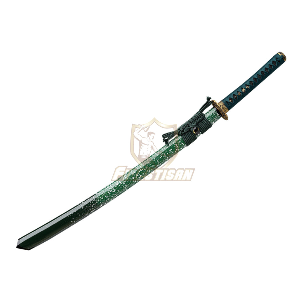 Fidestisan Handmade Katana Samurai Japanese Damascus Steel Real Sword Full Tang Sharp Green Triangle