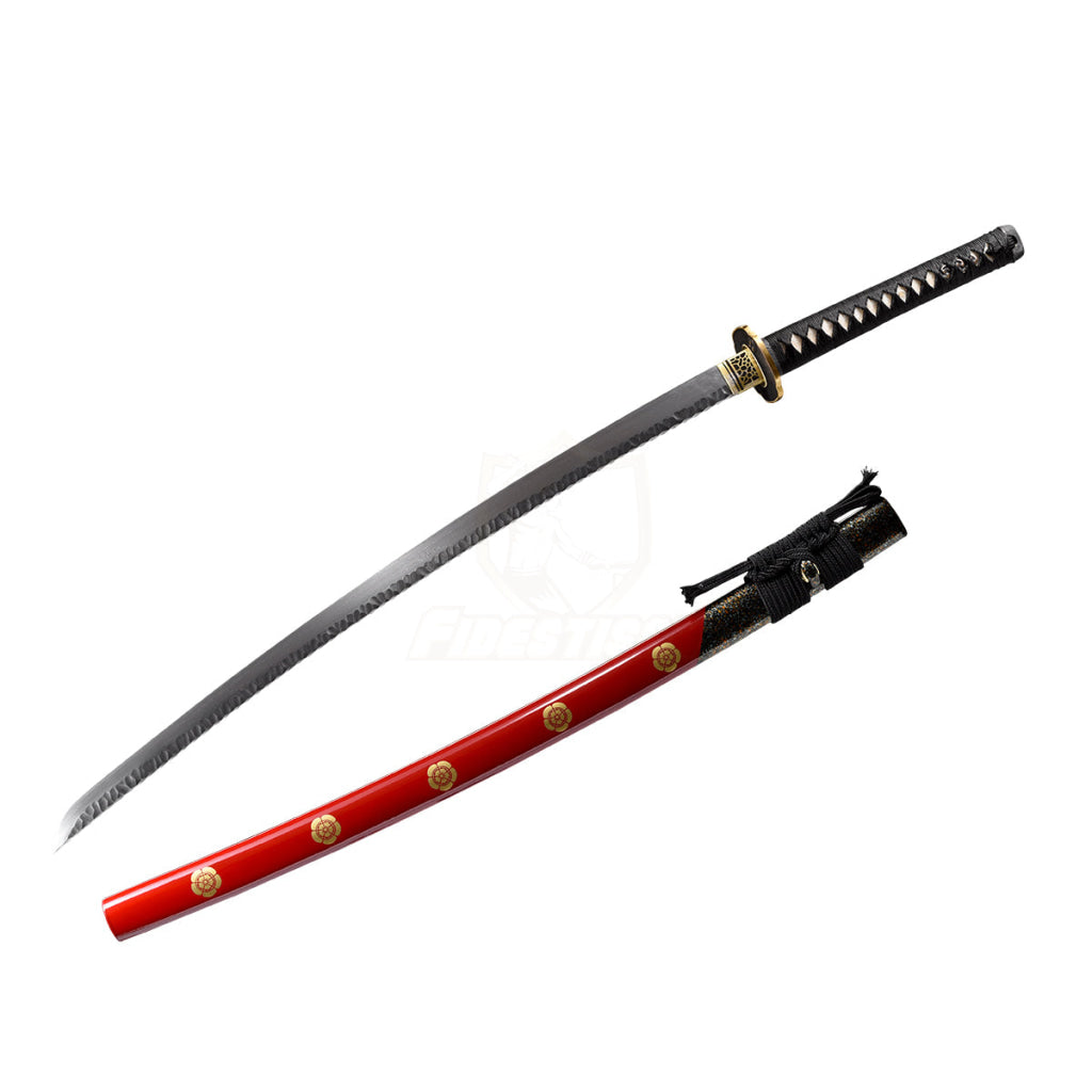 Fidestisan Handmade Katana Samurai Japanese Damascus Steel Real Sword Full Tang Sharp Red Saya