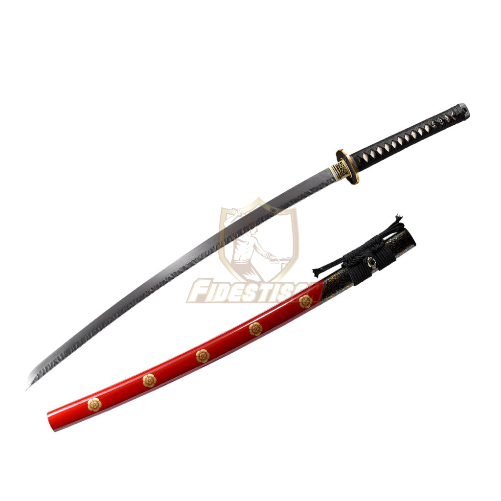 Fidestisan Handmade Katana Samurai Japanese Damascus Steel Real Sword Full Tang Sharp Red Saya