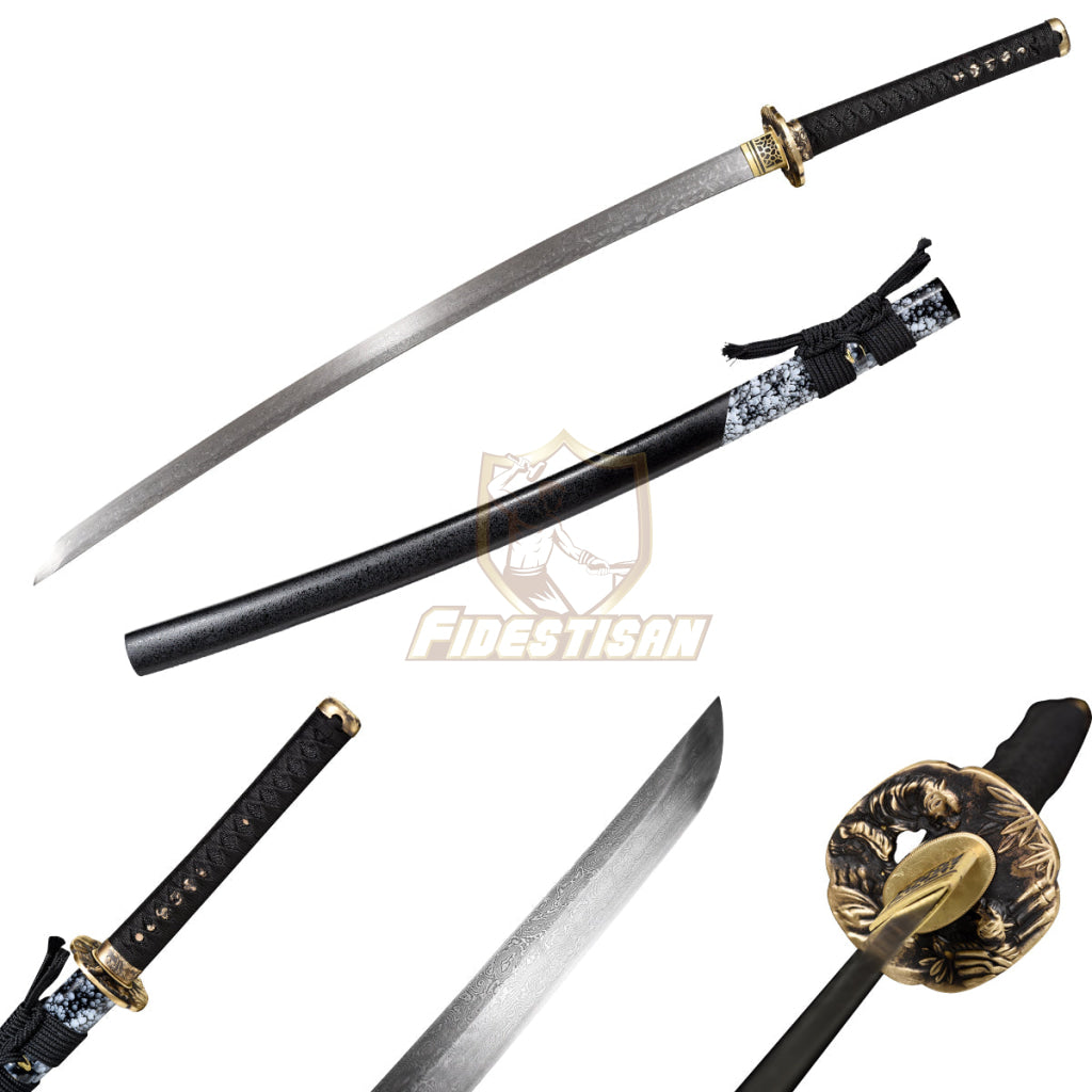 Fidestisan Handmade Katana Samurai Japanese Damascus Steel Real Sword Full Tang Sharp Tiger Style