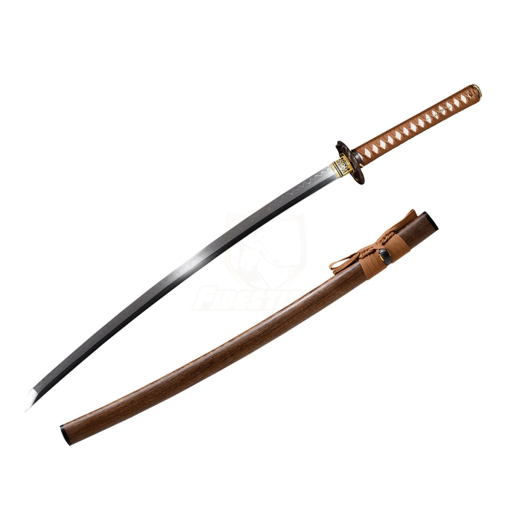 Fidestisan Handmade Katana Sword T10 Clay Tempered Snake Copper Tsuba