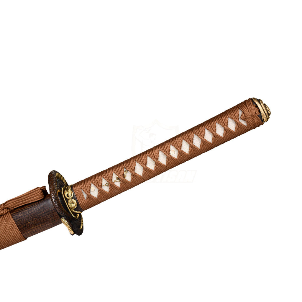 Fidestisan Handmade Katana Sword T10 Clay Tempered Snake Copper Tsuba