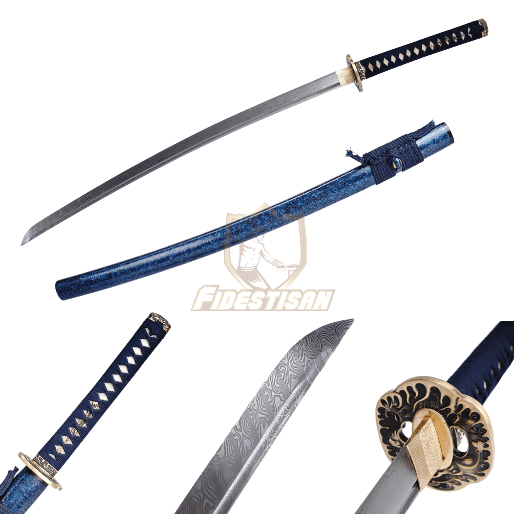 Fidestisan Katana Handmade Forged New Deep Damascus Steel Japanese Real Sword Full Tang Flames Style