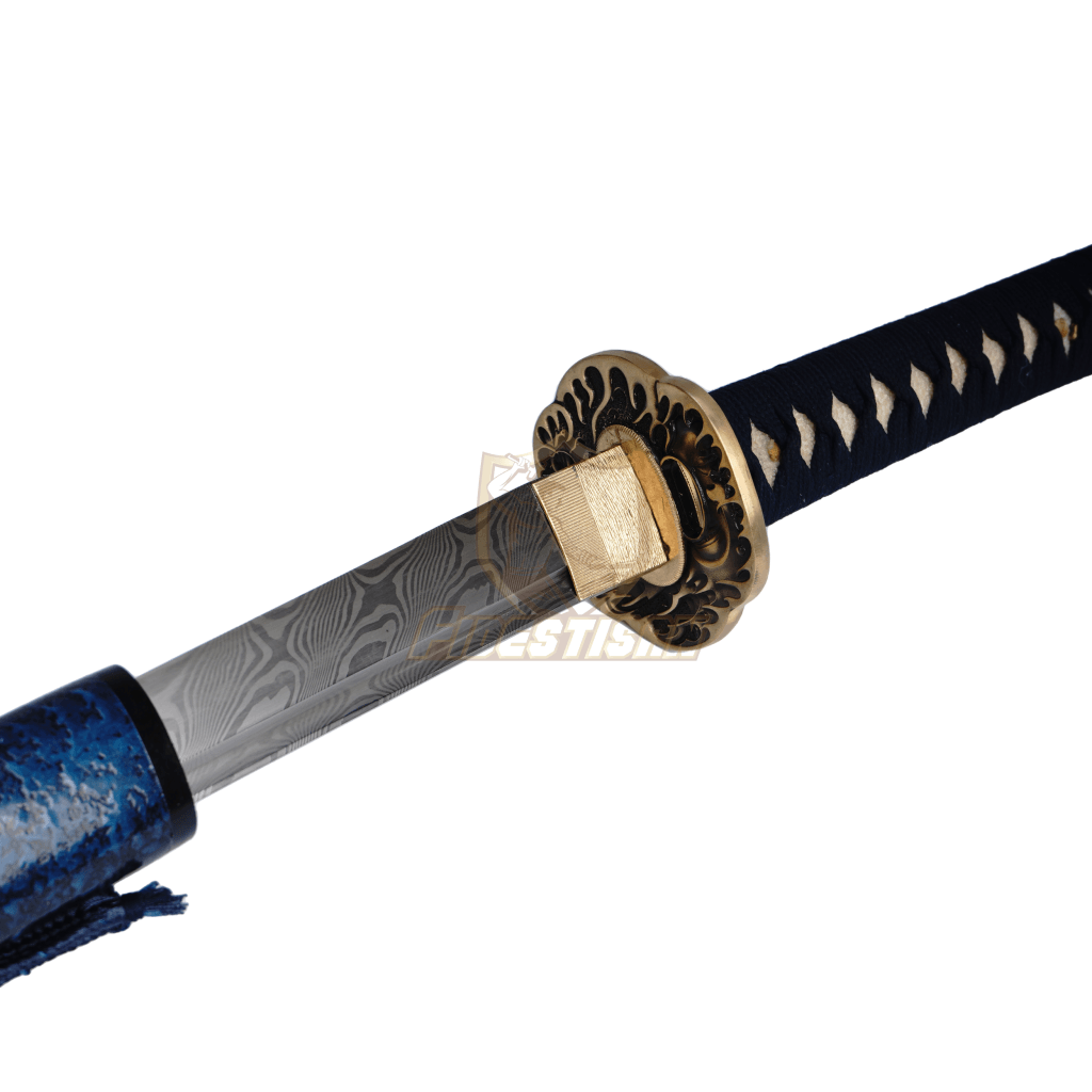 Fidestisan Katana Handmade Forged New Deep Damascus Steel Japanese Real Sword Full Tang Flames Style