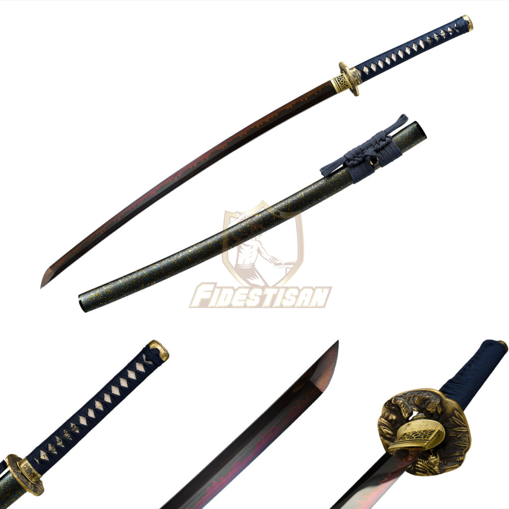 Fidestisan Katana Ktcy284 T10 Steel Black Blade Clay Tempered Samurai Japanese Real Sword Full Tang