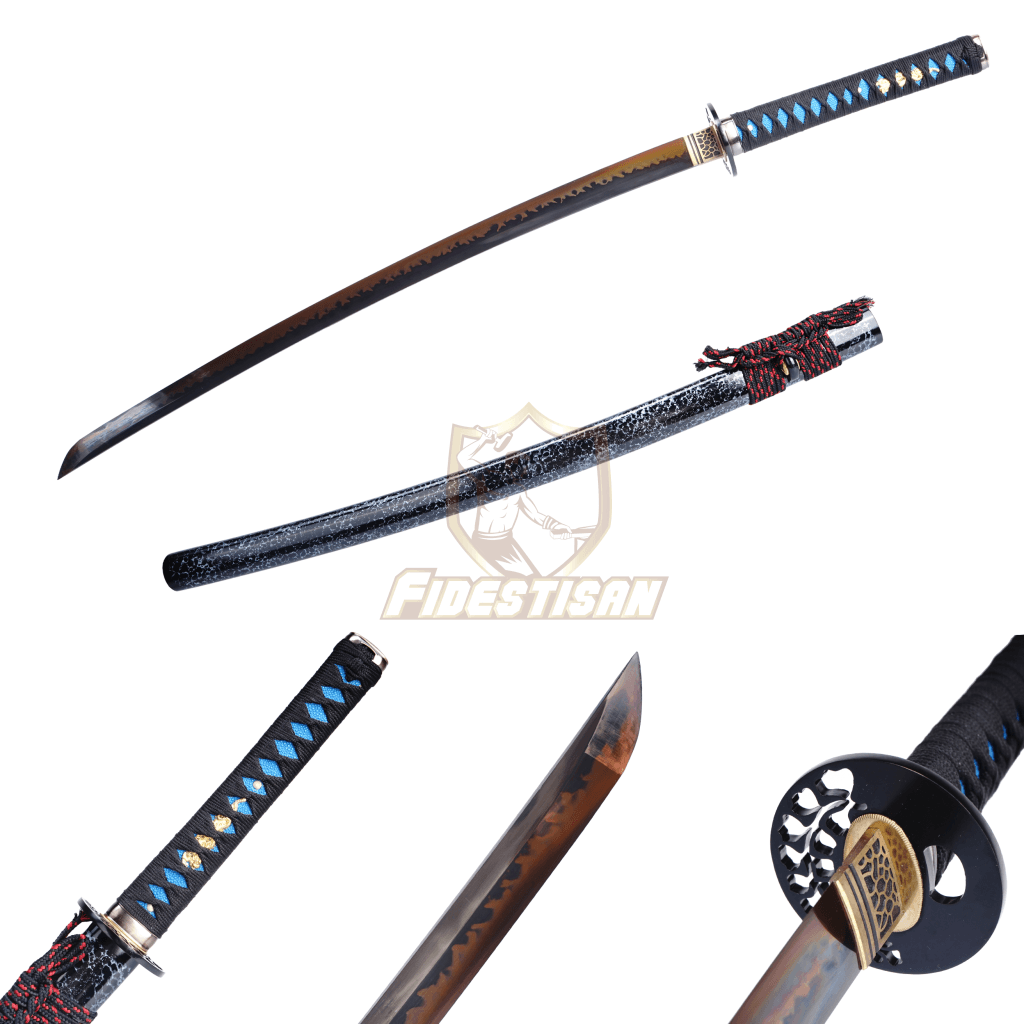 Fidestisan Katana Ktiy328 T10 Steel Red Black Blade Clay Tempered Samurai Japanese Real Sword Full