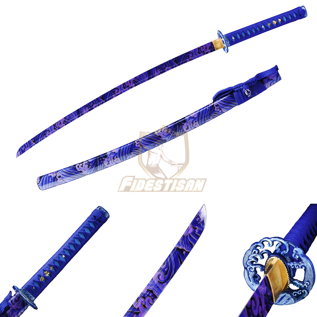 Fidestisan Khan324 Modern Art Purple Wave Stylistic 1095 Blade 40 Inch Japanese Samurai Katana Sword