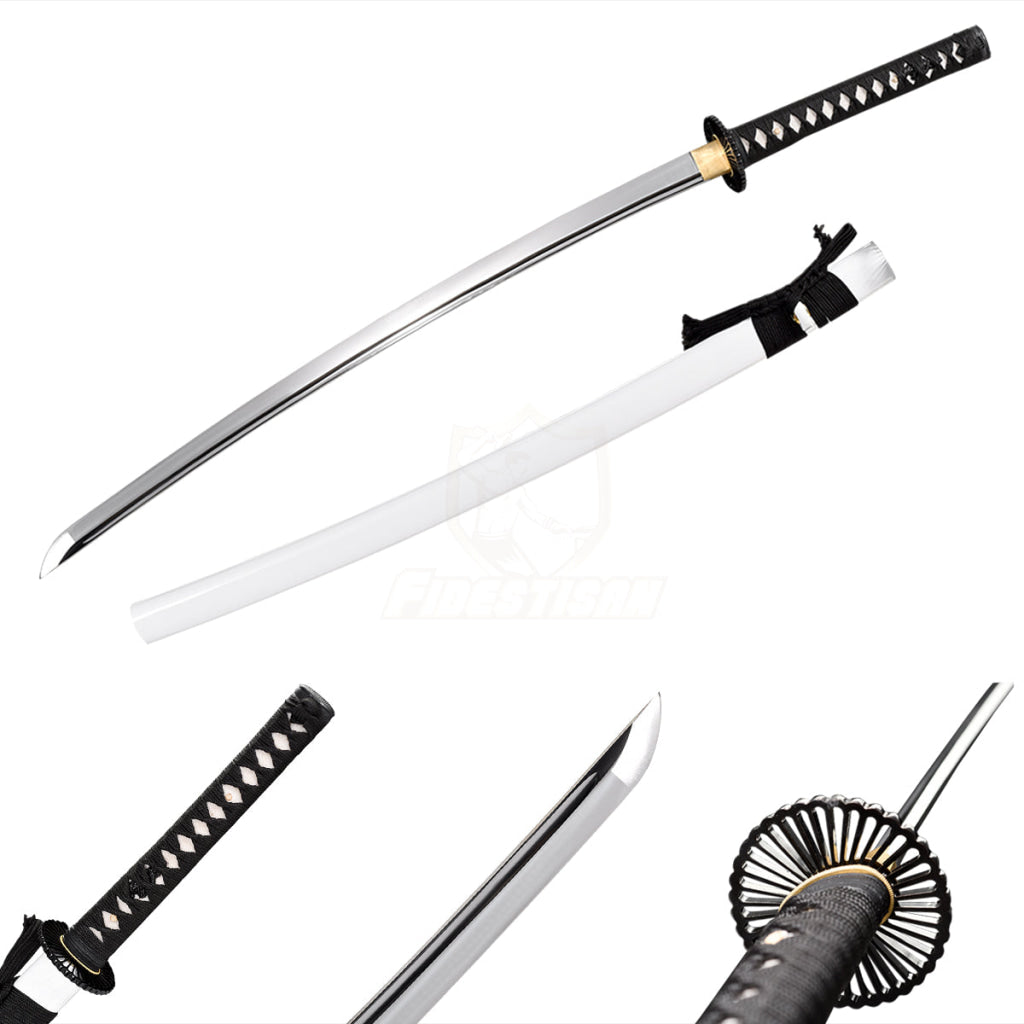 Fidestisan Ksan192 Handmade 40 Inch Japanese Samurai Katana Sword Spring Steel Sharp Full Tang White