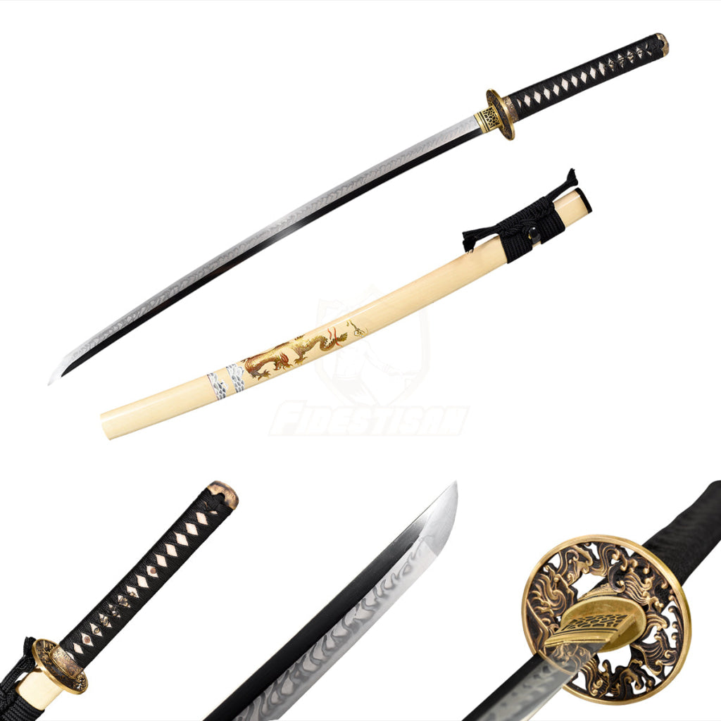 Fidestisan Ktcy232 Dragon Wave Clay Tempered Katana Samurai Style Japanese Real Sword T10 Steel