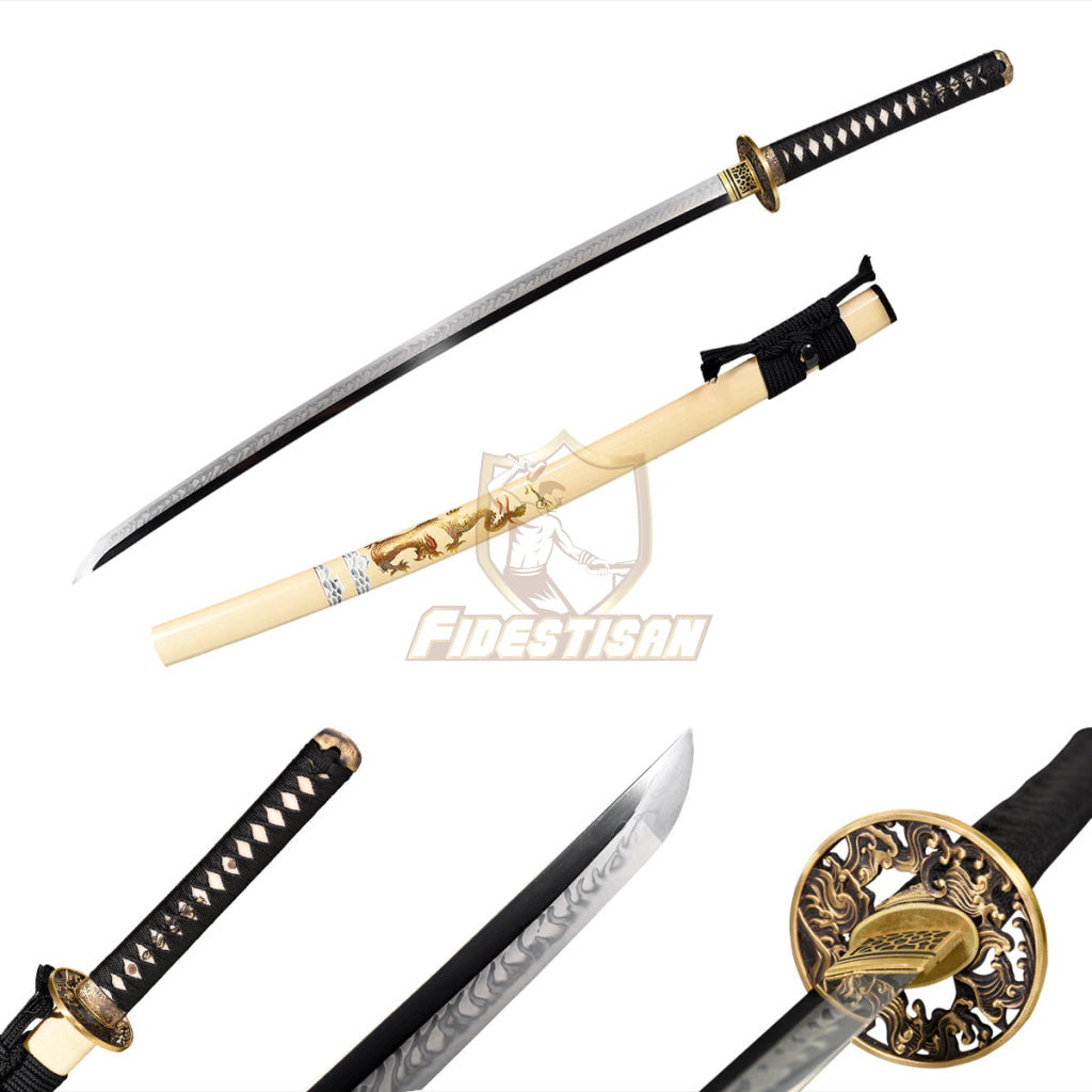 Fidestisan Ktcy232 Dragon Wave Clay Tempered Katana Samurai Style Japanese Real Sword T10 Steel