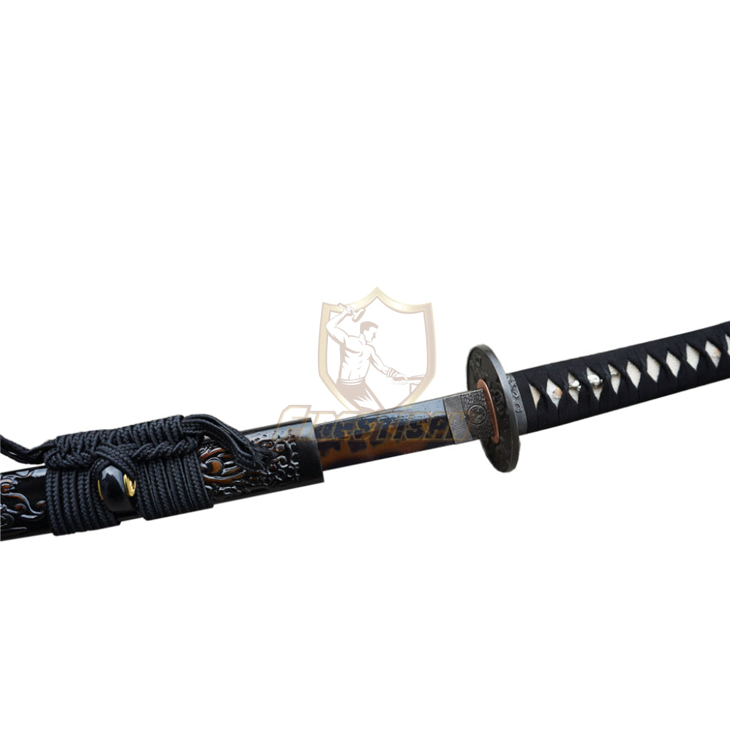 Fidestisan Ktcy317 Handmade Saya Katana T10 Steel Black+Red Black Blade Clay Tempered Samurai