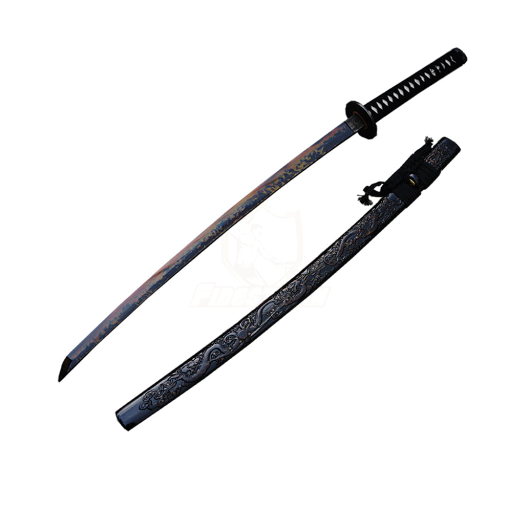 Fidestisan Ktcy317 Handmade Saya Katana T10 Steel Black+Red Black Blade Clay Tempered Samurai