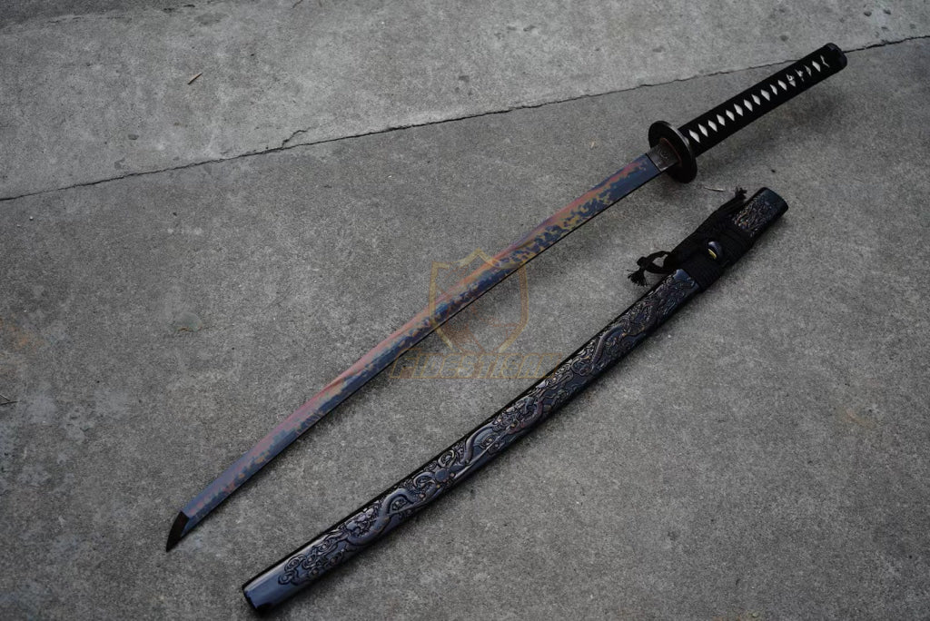 Fidestisan Ktcy317 Handmade Saya Katana T10 Steel Black+Red Black Blade Clay Tempered Samurai