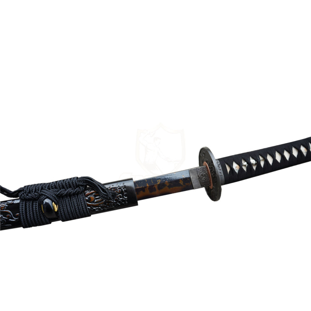 Fidestisan Ktcy317 Handmade Saya Katana T10 Steel Black+Red Black Blade Clay Tempered Samurai