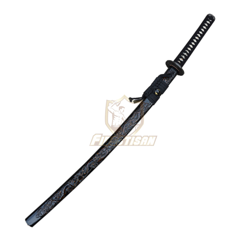 Fidestisan Ktcy317 Handmade Saya Katana T10 Steel Black+Red Black Blade Clay Tempered Samurai