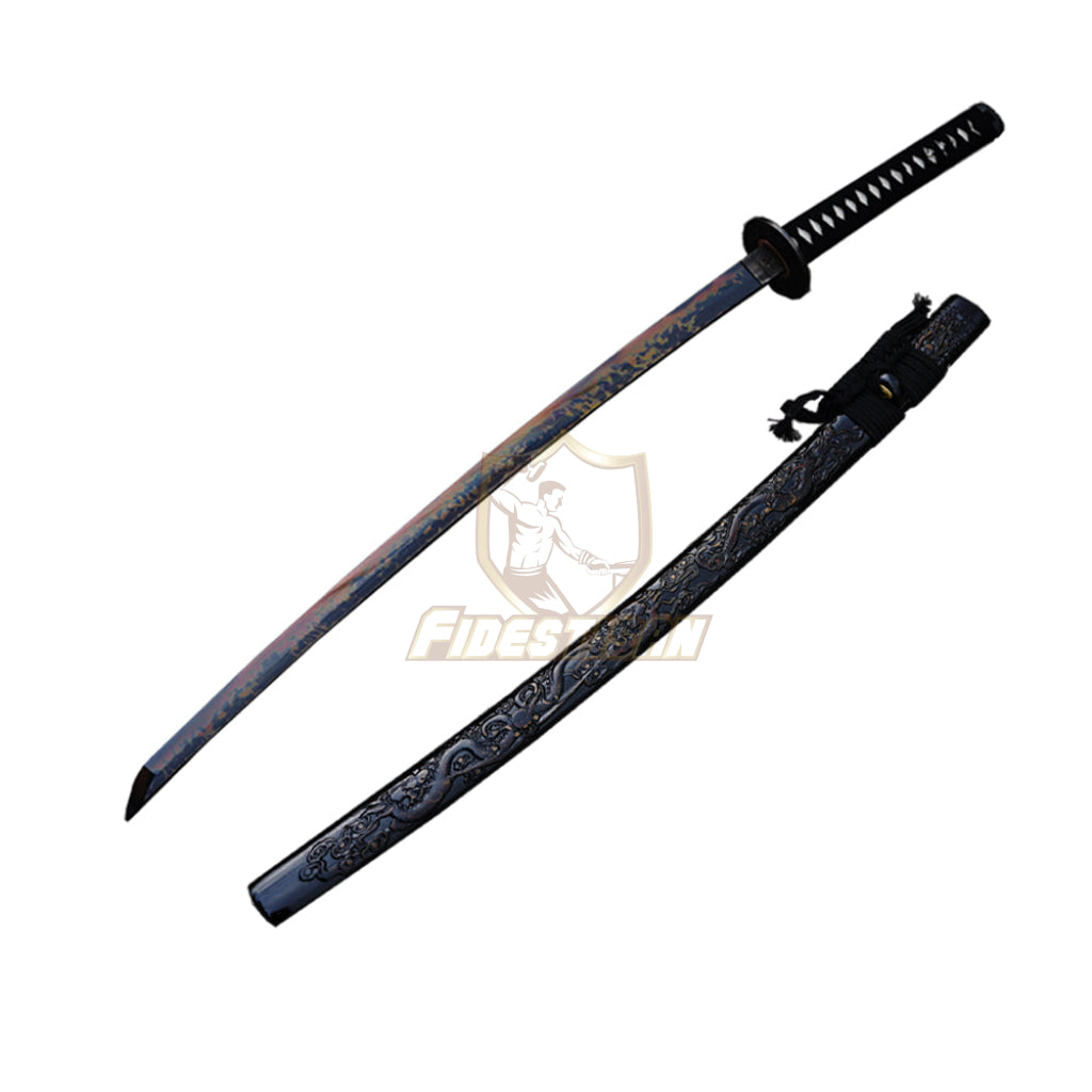 Fidestisan Ktcy317 Handmade Saya Katana T10 Steel Black+Red Black Blade Clay Tempered Samurai