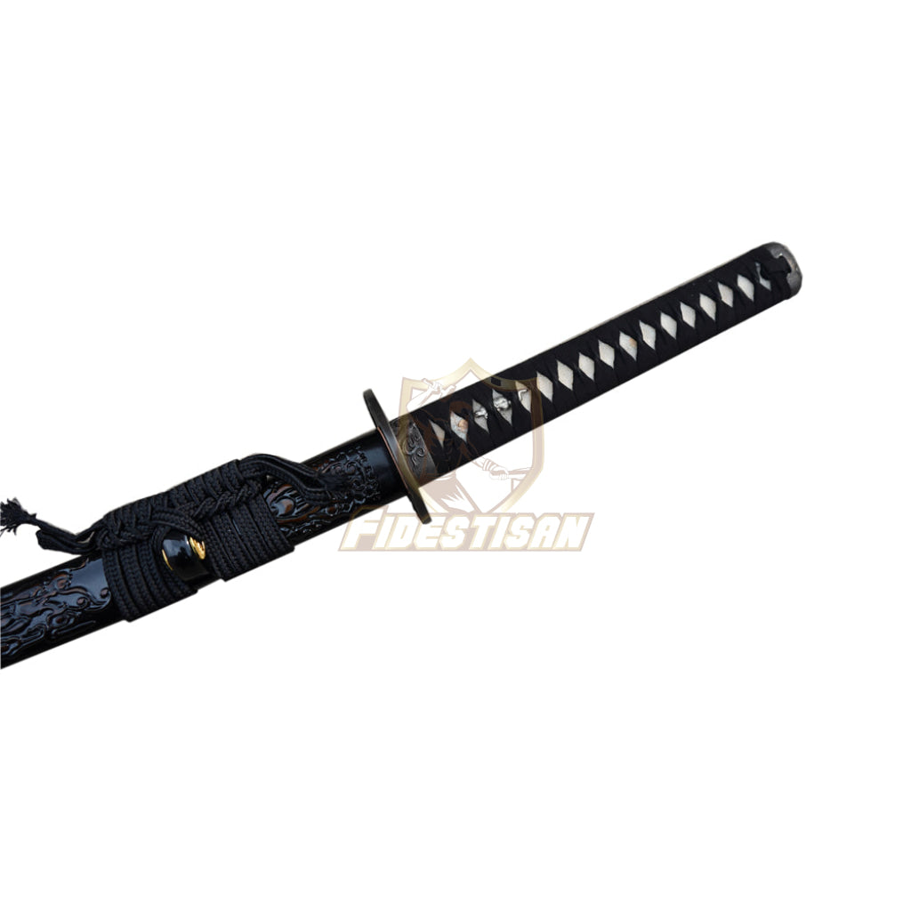 Fidestisan Ktcy317 Handmade Saya Katana T10 Steel Black+Red Black Blade Clay Tempered Samurai