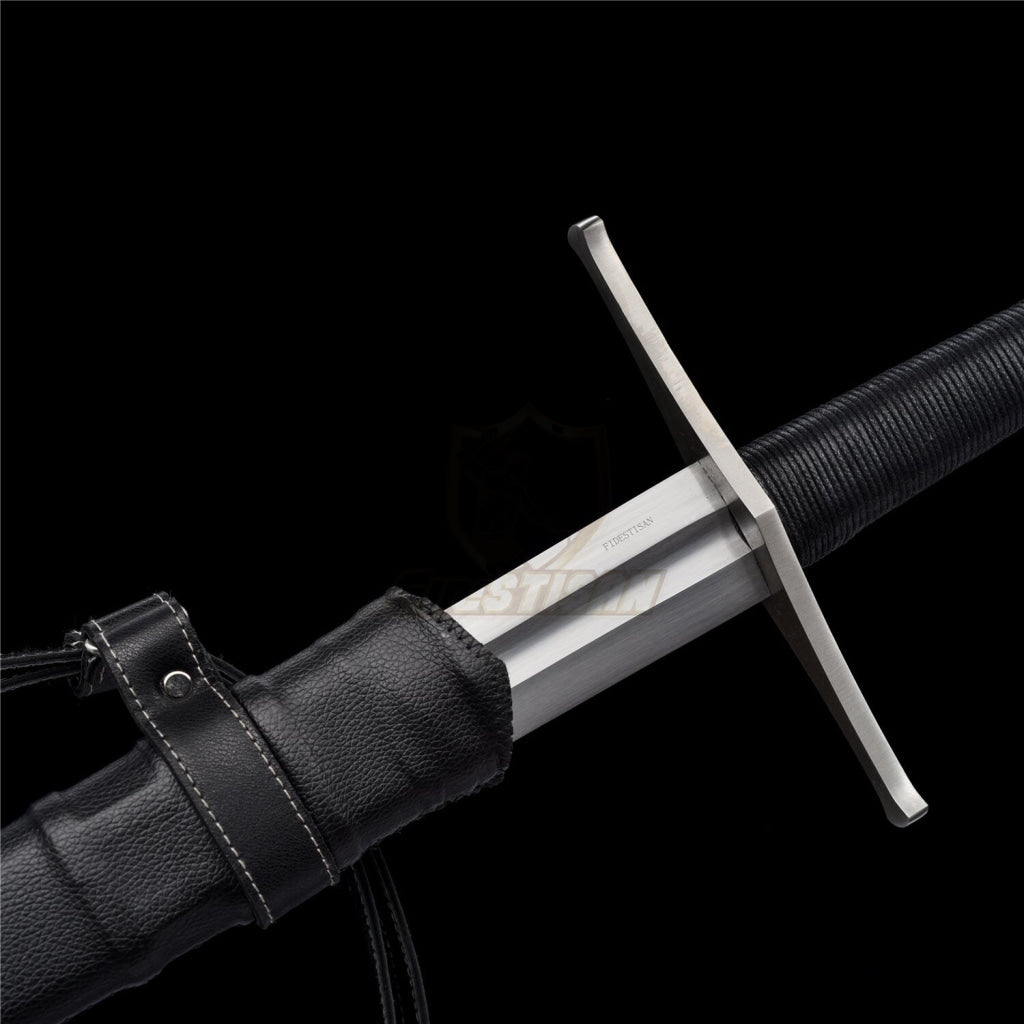 Medieval Sword Warrior Real Hand Forged Spring Steel 46 With Black/Brown Scabbard Longsword