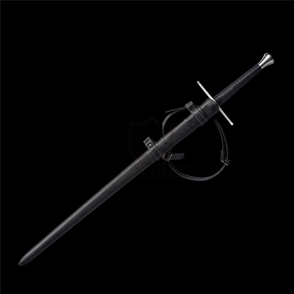 Medieval Sword Warrior Real Hand Forged Spring Steel 46 With Black/Brown Scabbard Longsword