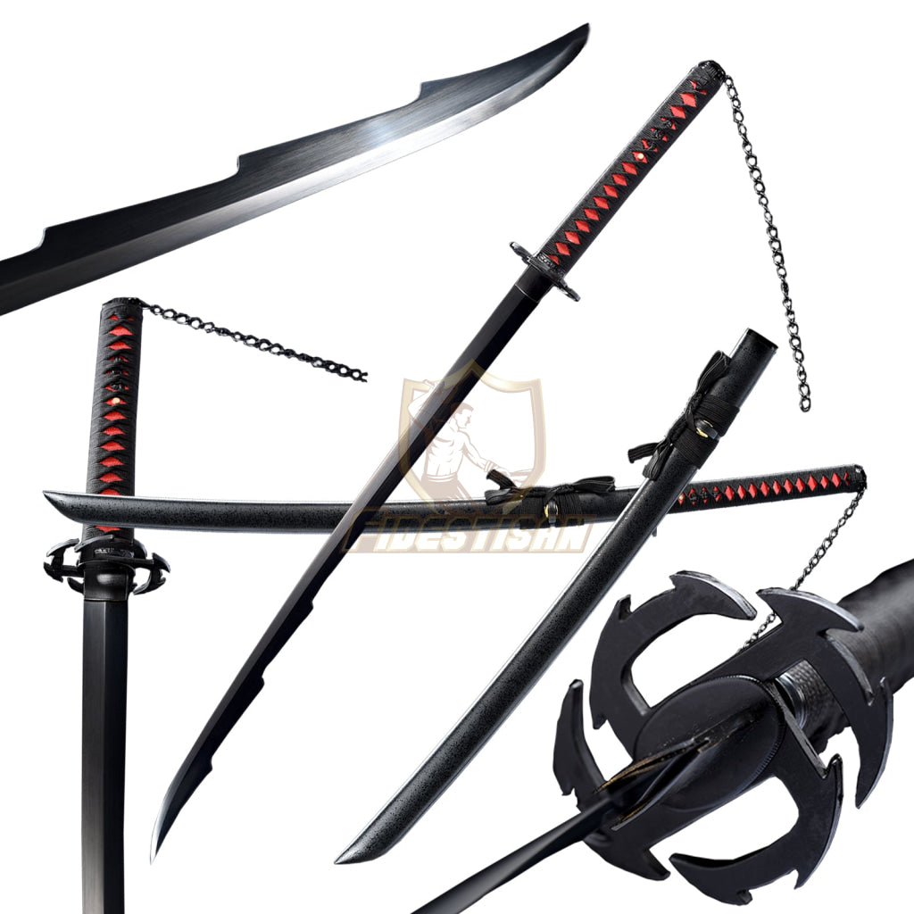 Fidestisan W33 Kurosaki Ichigo Cosplay Anime Japanese Samurai Sword Tensa Zangetsu Katana Spring