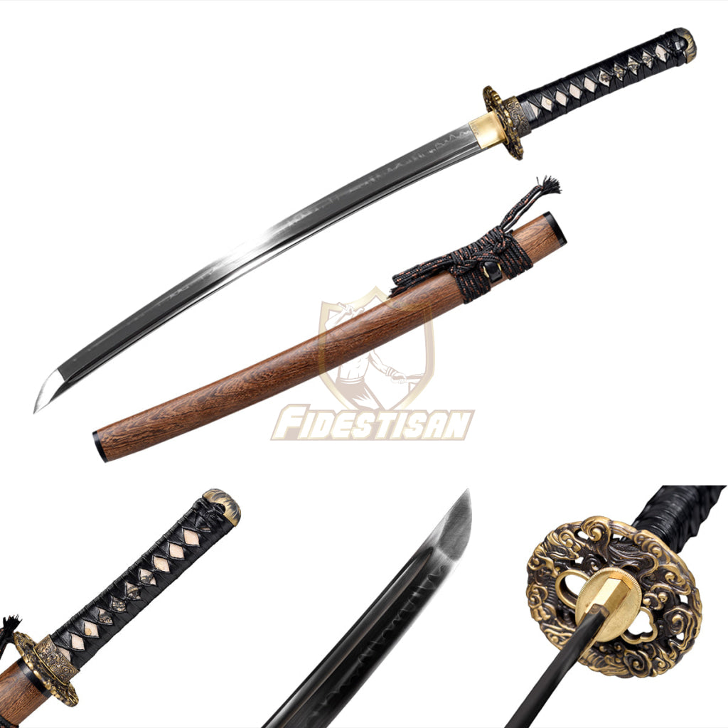 Handmade 28Inch Japanese Wakizashi Katana Samurai T10 Steel Clay Tempered Real Hamon Blade Copper