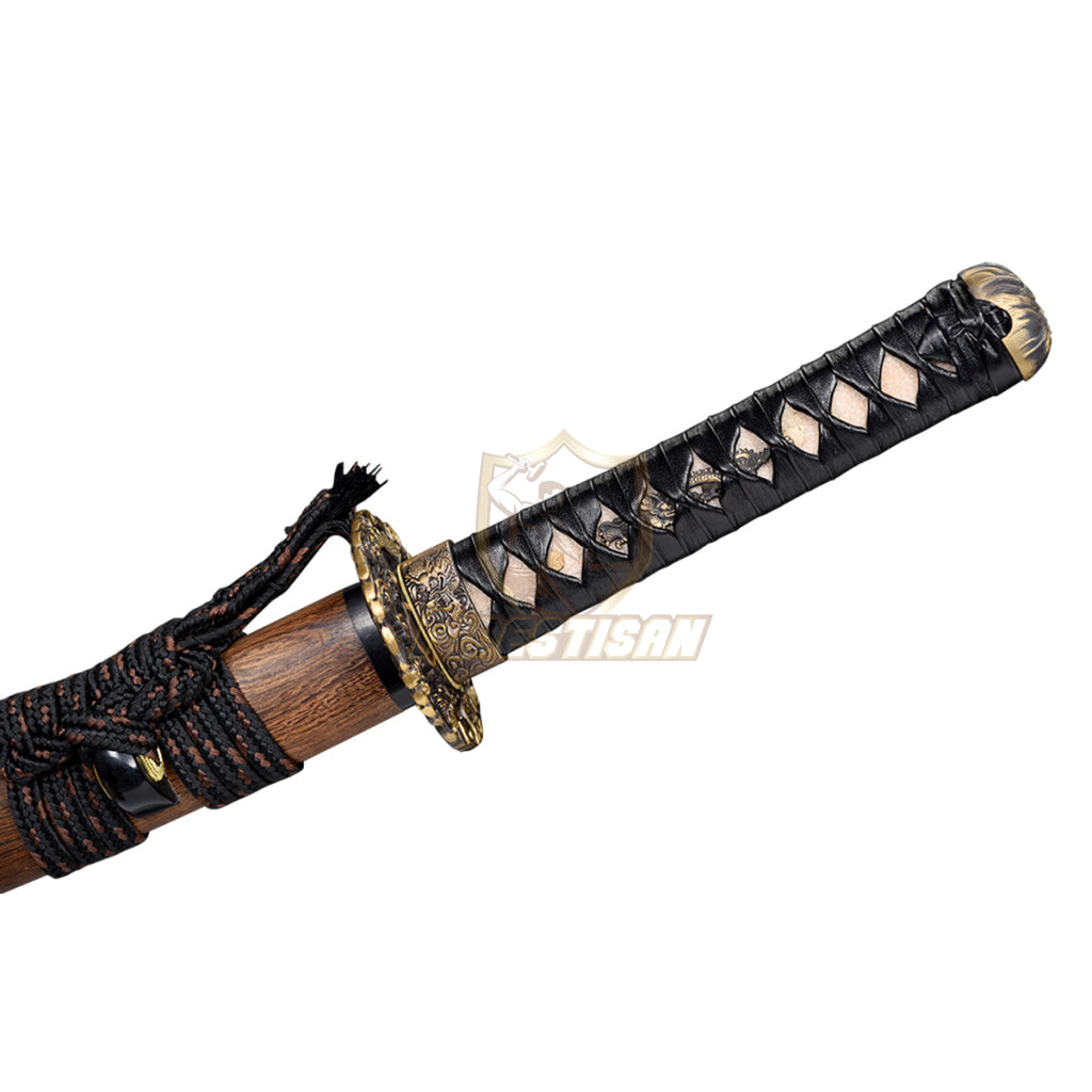 Handmade 28Inch Japanese Wakizashi Katana Samurai T10 Steel Clay Tempered Real Hamon Blade Copper