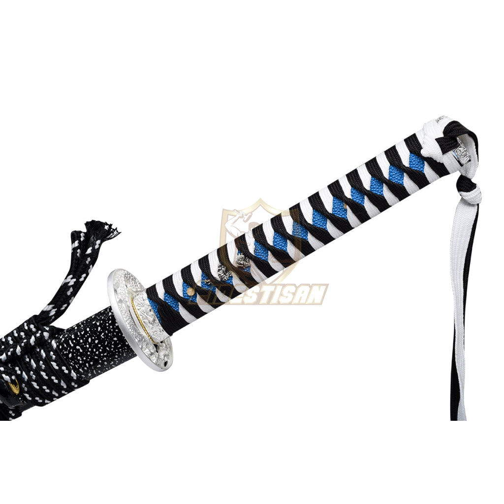 Handmade Japanese Sword Twist Damascus Steel Blue Purple Blade Katana Samurai Sharp Full Tang Silver