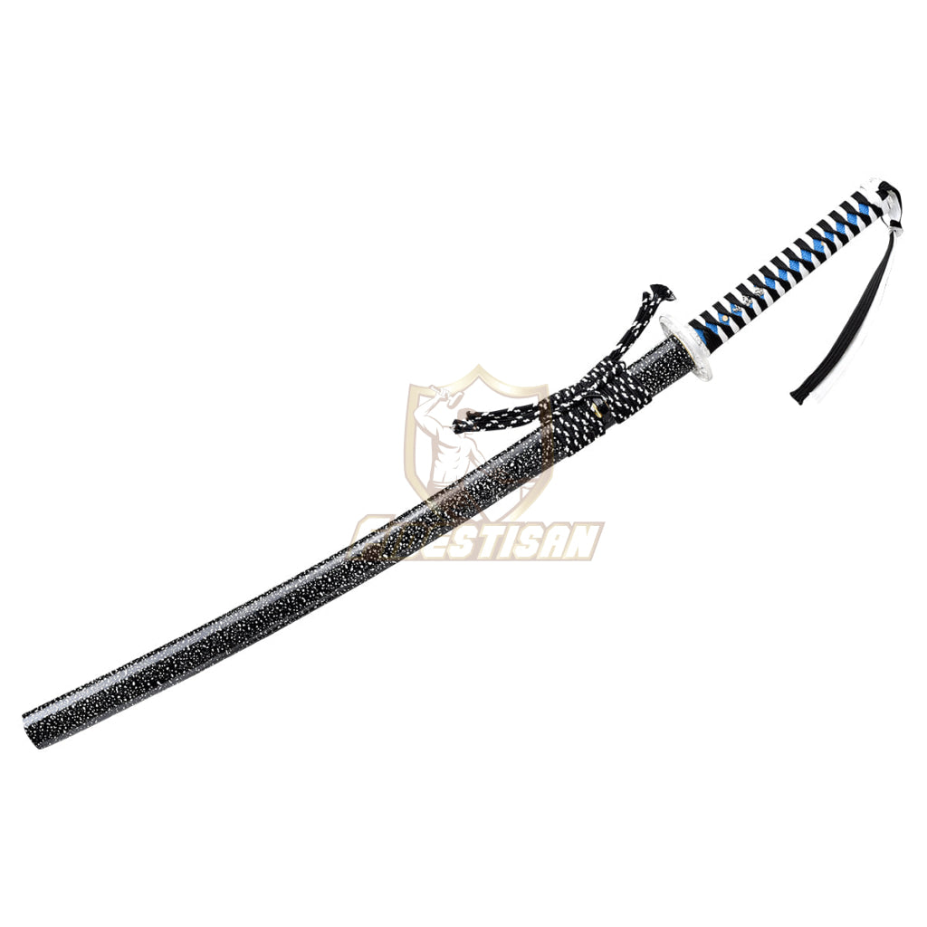 Handmade Japanese Sword Twist Damascus Steel Blue Purple Blade Katana Samurai Sharp Full Tang Silver