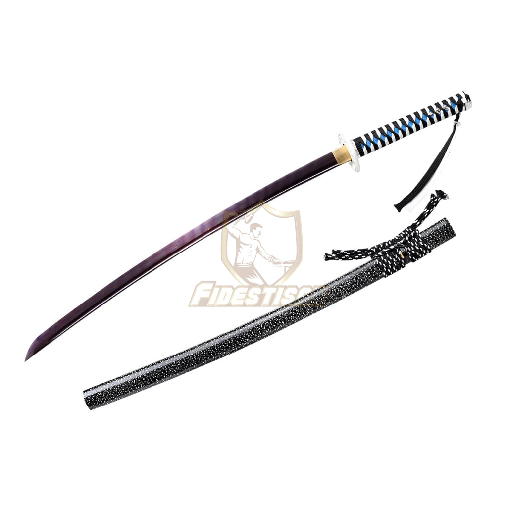 Handmade Japanese Sword Twist Damascus Steel Blue Purple Blade Katana Samurai Sharp Full Tang Silver