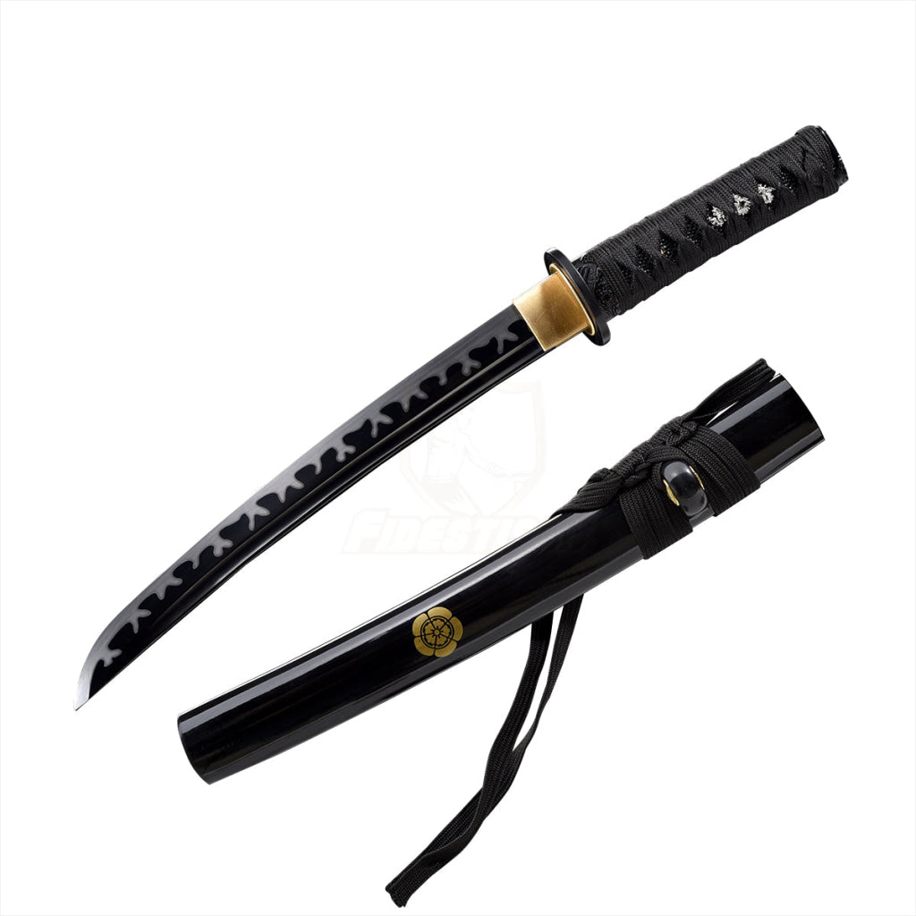 Japanese Katana Samurai Real Tanto 20Inch Spring Steel 9260 Flame Black Blade Oil Tempered Full Tang