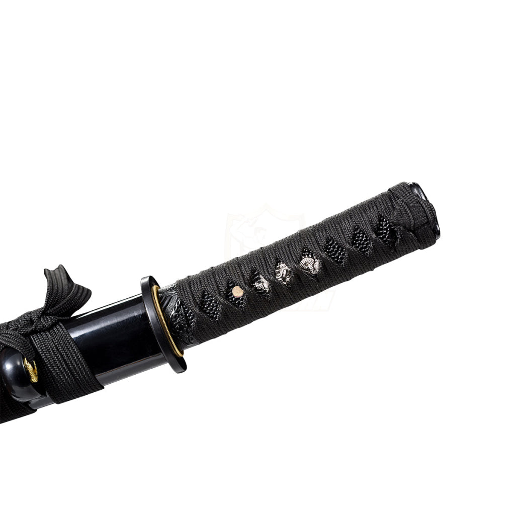 Japanese Katana Samurai Real Tanto 20Inch Spring Steel 9260 Flame Black Blade Oil Tempered Full Tang