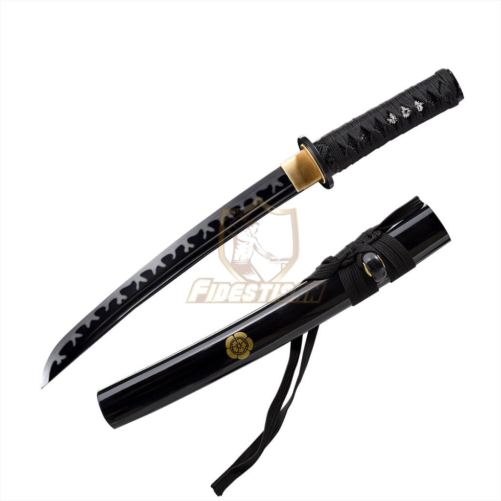 Japanese Katana Samurai Real Tanto 20Inch Spring Steel 9260 Flame Black Blade Oil Tempered Full Tang