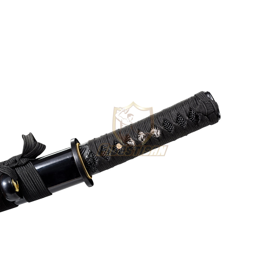 Japanese Katana Samurai Real Tanto 20Inch Spring Steel 9260 Flame Black Blade Oil Tempered Full Tang