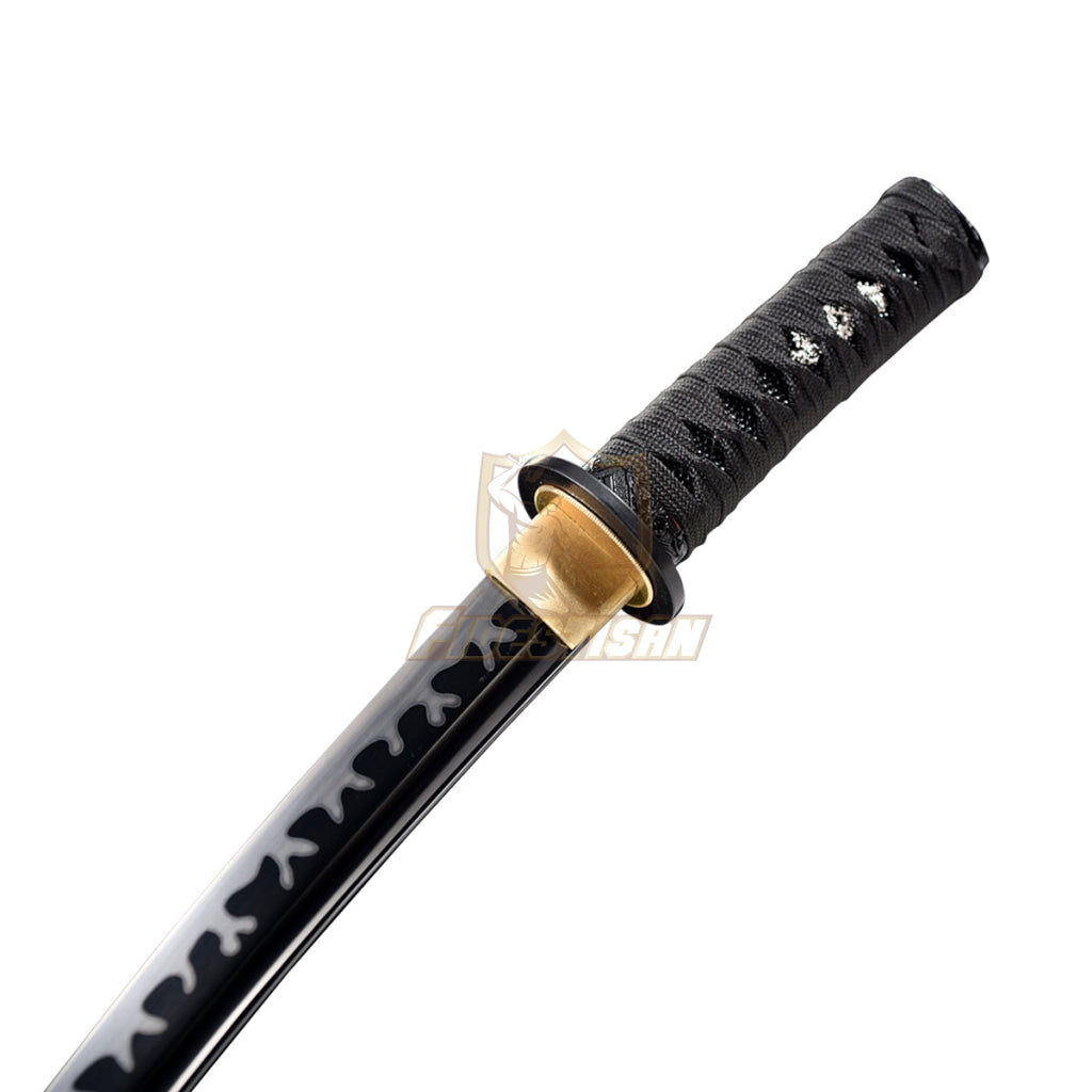 Japanese Katana Samurai Real Tanto 20Inch Spring Steel 9260 Flame Black Blade Oil Tempered Full Tang