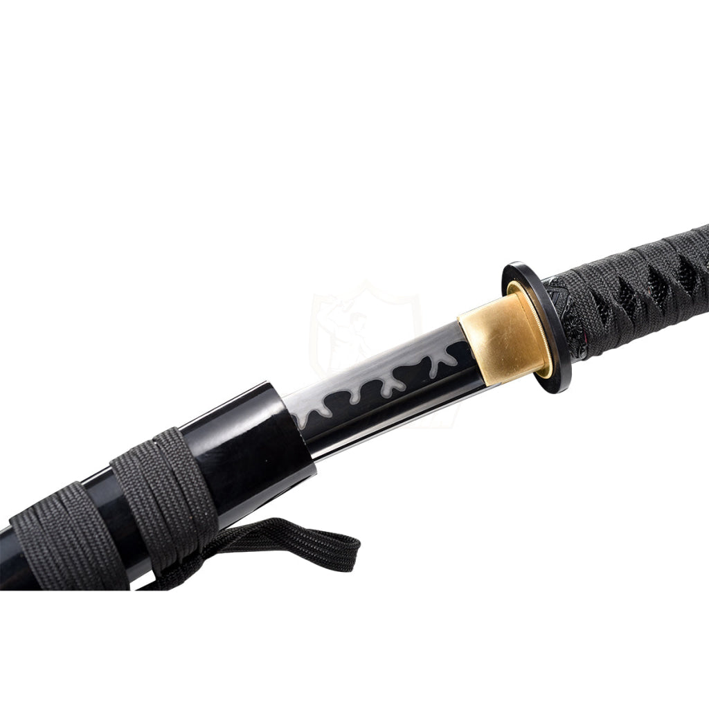 Japanese Katana Samurai Real Tanto 20Inch Spring Steel 9260 Flame Black Blade Oil Tempered Full Tang