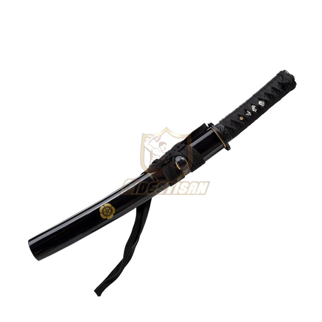 Japanese Katana Samurai Real Tanto 20Inch Spring Steel 9260 Flame Black Blade Oil Tempered Full Tang