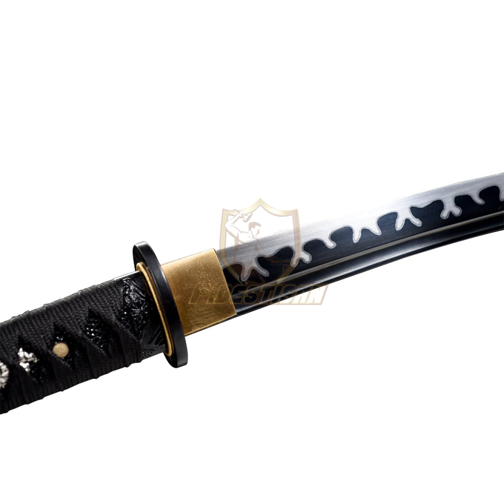 Japanese Katana Samurai Real Tanto 20Inch Spring Steel 9260 Flame Black Blade Oil Tempered Full Tang