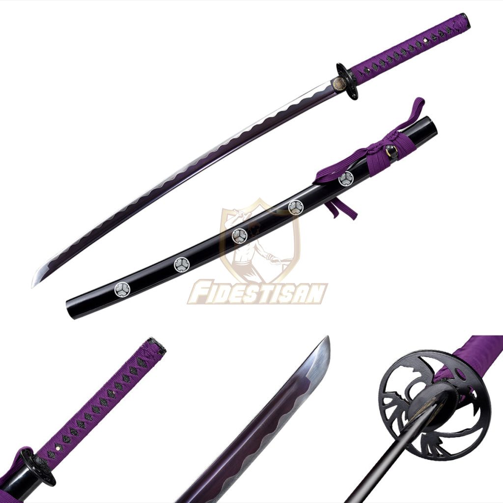 Japanese Samurai Katana Sword 1060 Carbon Steel Purple Blade Oil Quenching Handemade Full Tang Sharp