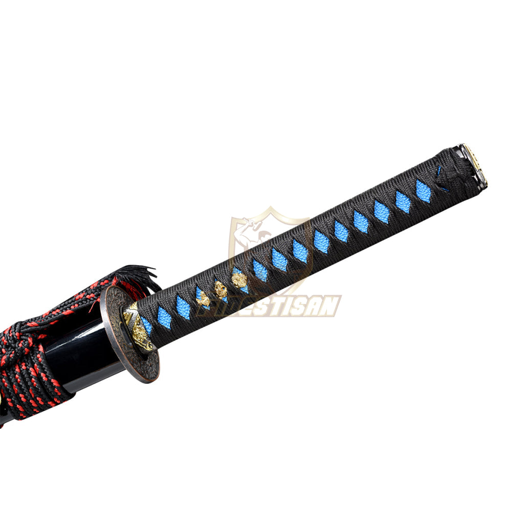 Katana Damascus Steel Clay Tempered Blade Japanese Samurai Sword Full Tang Sharp Alloy Tsuba