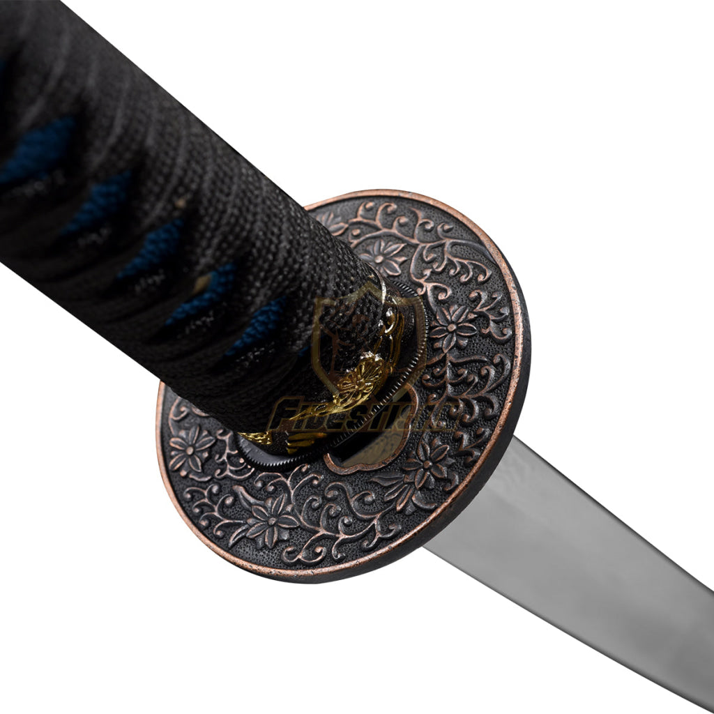 Katana Damascus Steel Clay Tempered Blade Japanese Samurai Sword Full Tang Sharp Alloy Tsuba