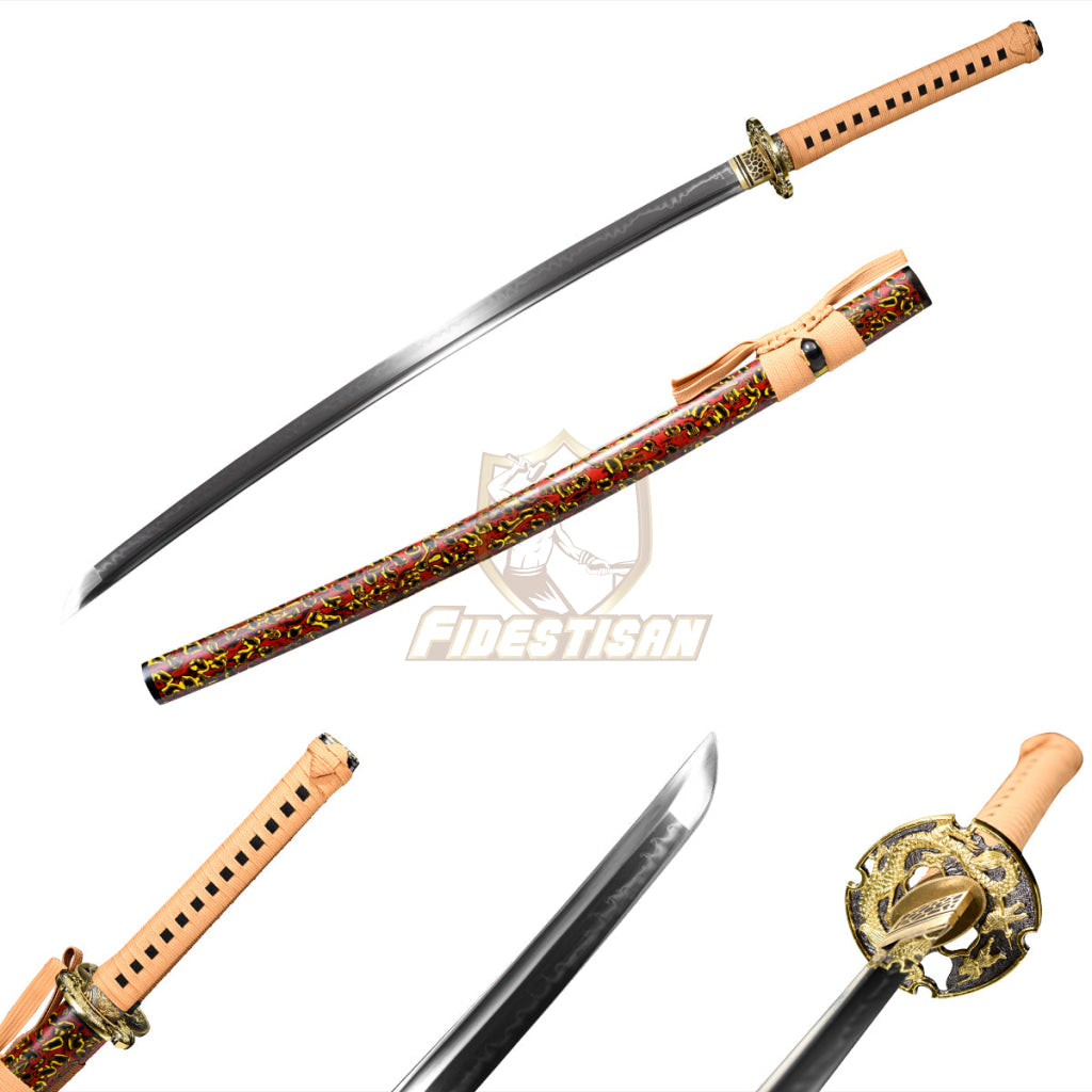 Katana Sword T10 Clay Tempered Steel Blade Real Hamon Japanese Samurai 40Inch Full Tang Alloy Tsuba