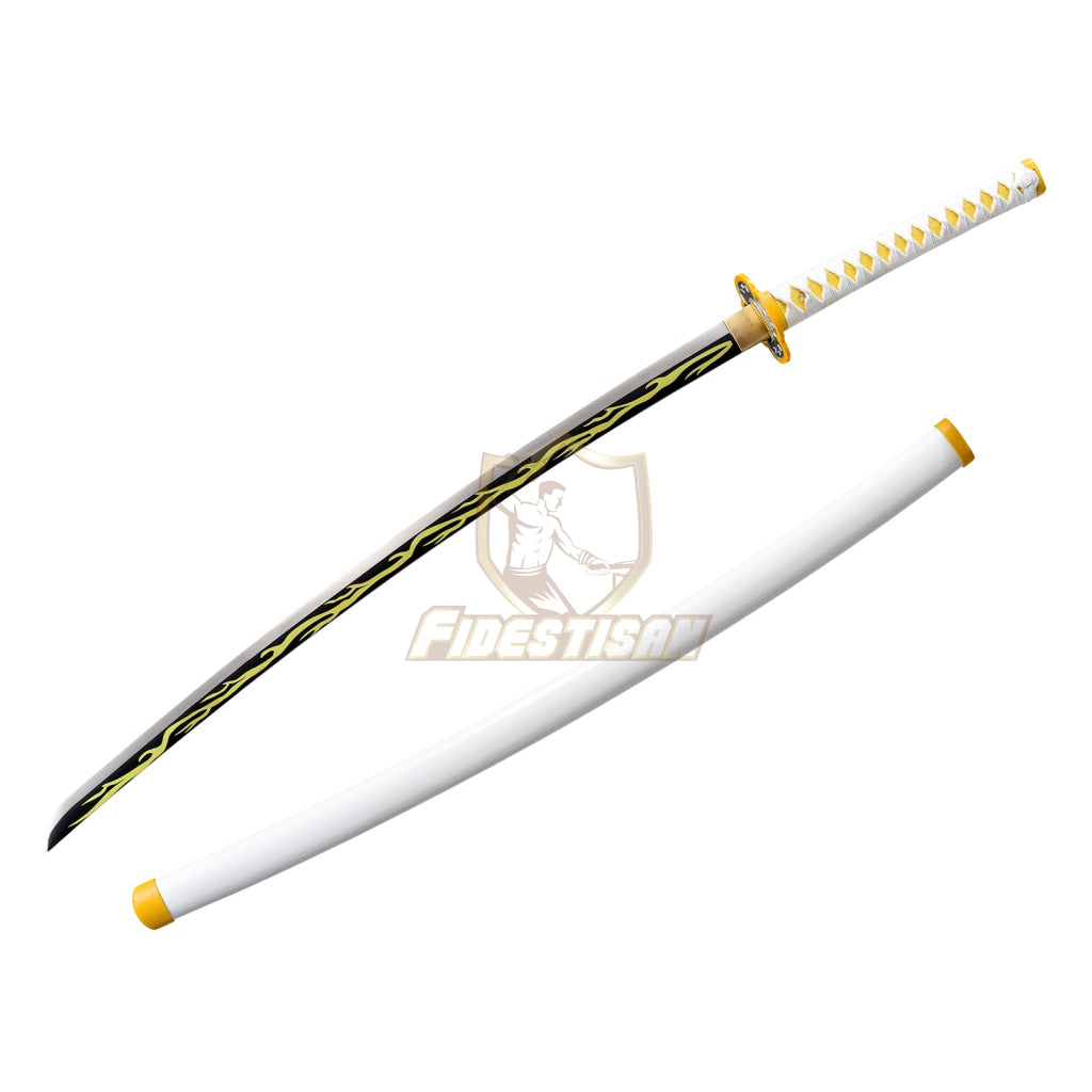 Khon308 Demon Slayer Kaigaku Samurai Cosplay Golden 1095 High Carbon Steel Blade Katana Nichirin