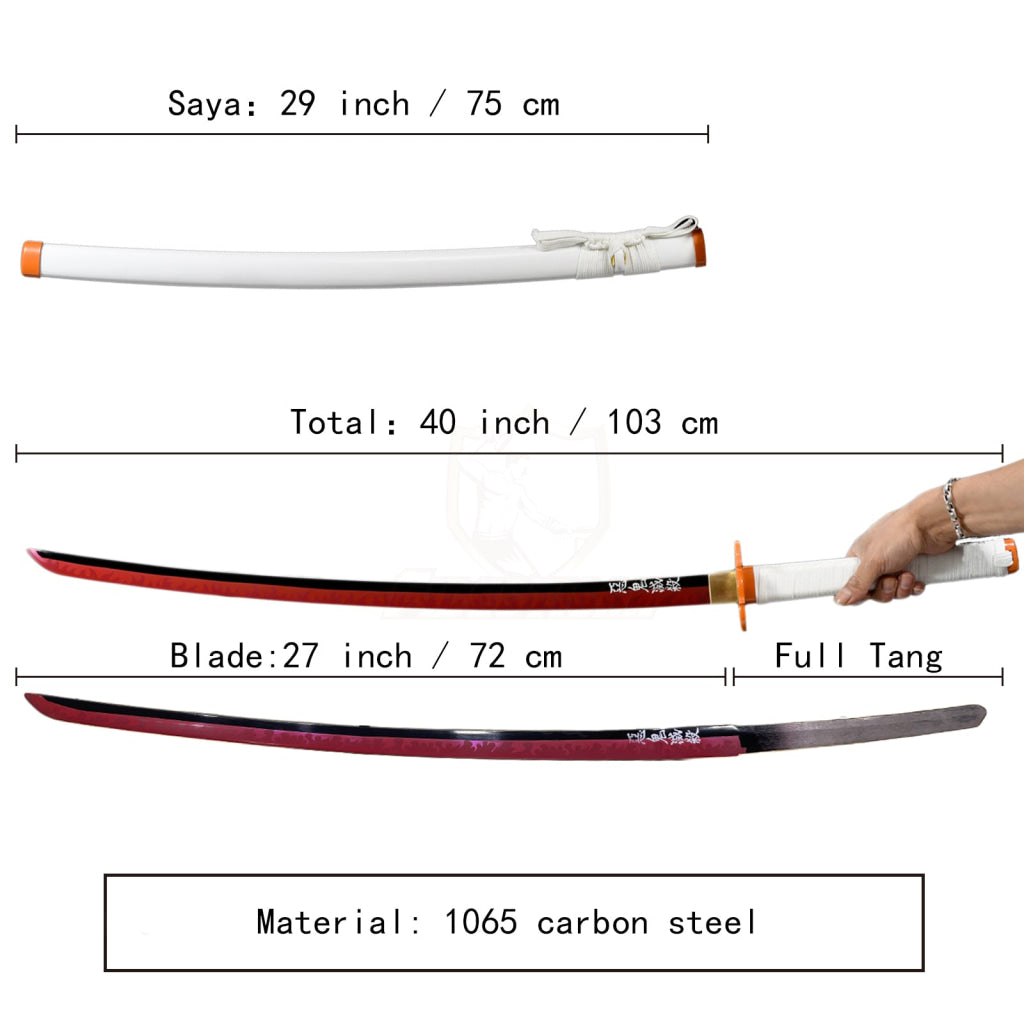 Klin319 Demon Slayer Rengoku Sword Katana Kyoujurou Swords Real Metal 1065/1060 Blade Full Tang