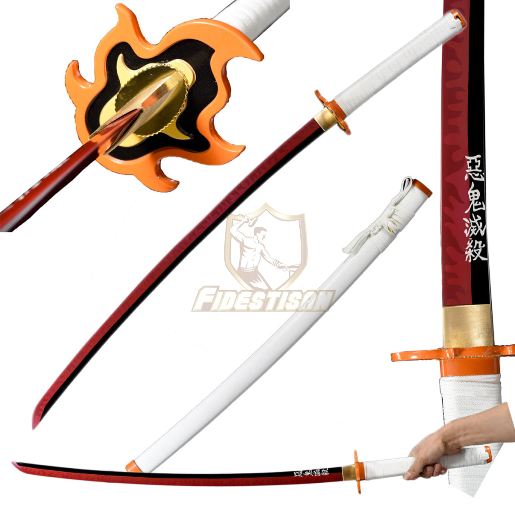 Klin319 Demon Slayer Rengoku Sword Katana Kyoujurou Swords Real Metal 1065/1060 Blade Full Tang