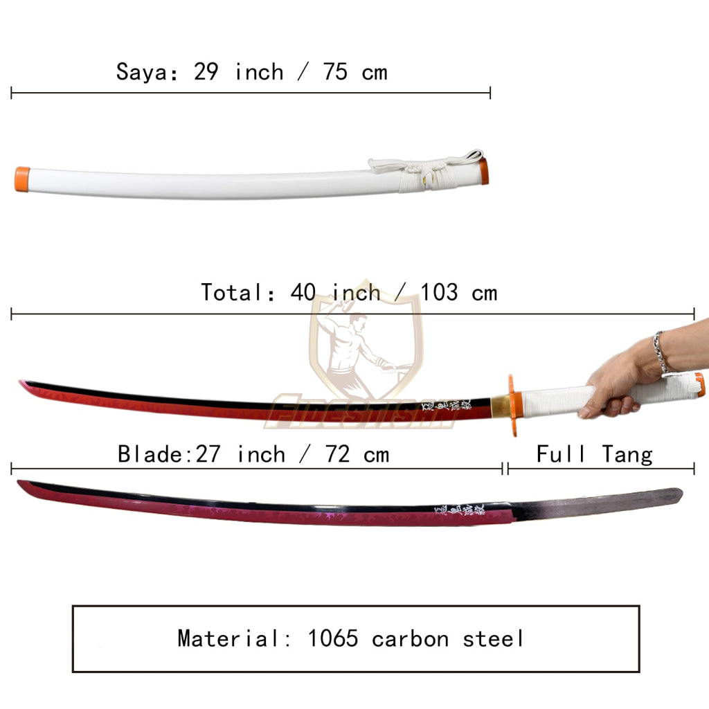 Klin319 Demon Slayer Rengoku Sword Katana Kyoujurou Swords Real Metal 1065/1060 Blade Full Tang