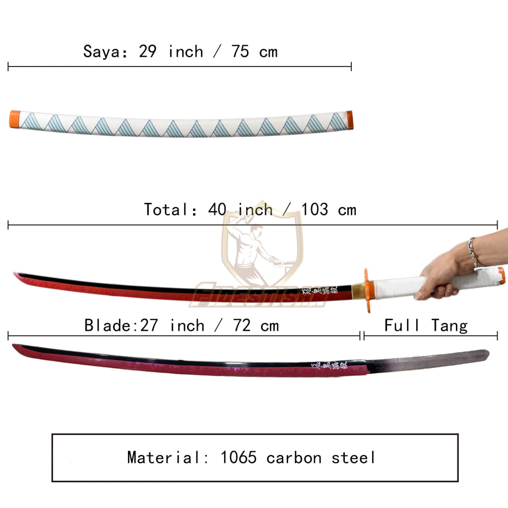 Klin320 Demon Slayer Rengoku Sword Katana Kyoujurou Swords Real Metal 1065/1060 Blade Full Tang